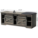 Modern White Shoe Bench with Sliding Barn Door by Axyaa - Entryway Storage with Adjustable Shelves