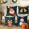 Axyaa Christmas Pillow Covers - Festive Navy Velvet Decor with Santa, Snowman & Bells