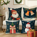 Axyaa Christmas Pillow Covers - Festive Navy Velvet Decor with Santa, Snowman & Bells