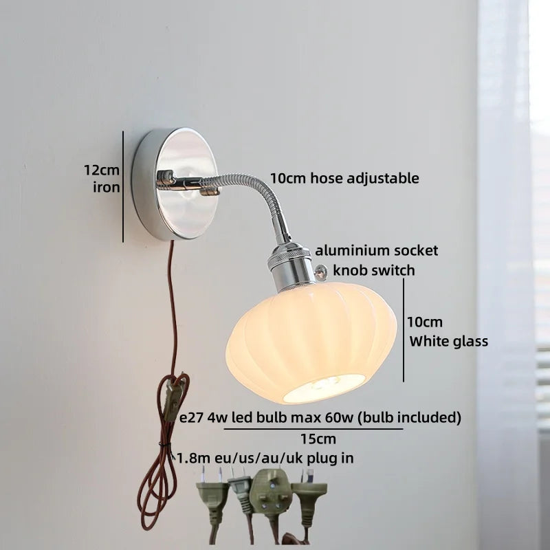 Axyaa White Ceramic LED Wall Light with Pull Chain Switch