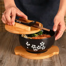 Axya Ceramic Rice Noodle Bowl Set with Lid, Spoon, Chopstick - Kitchen Tableware