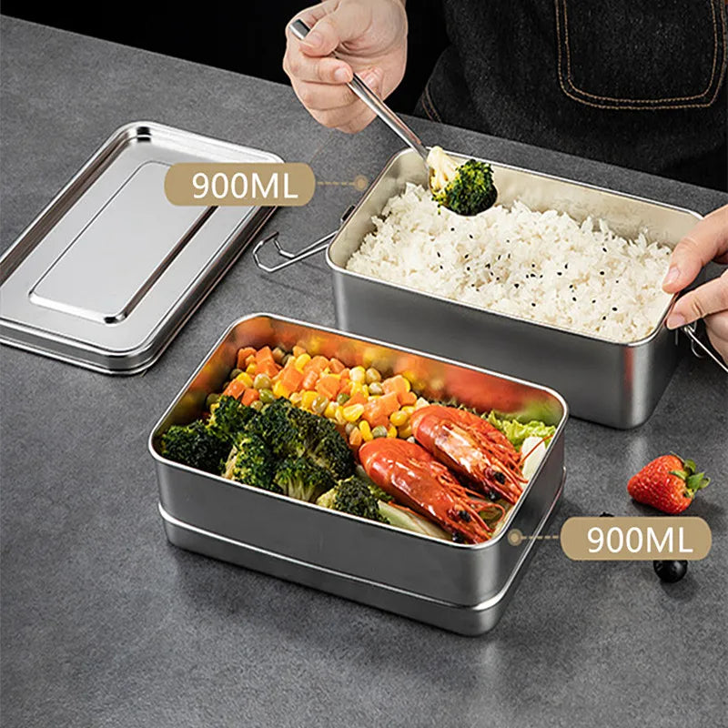 Axyaa Stainless Steel Square Bento Box with Lock Clip - Large Capacity