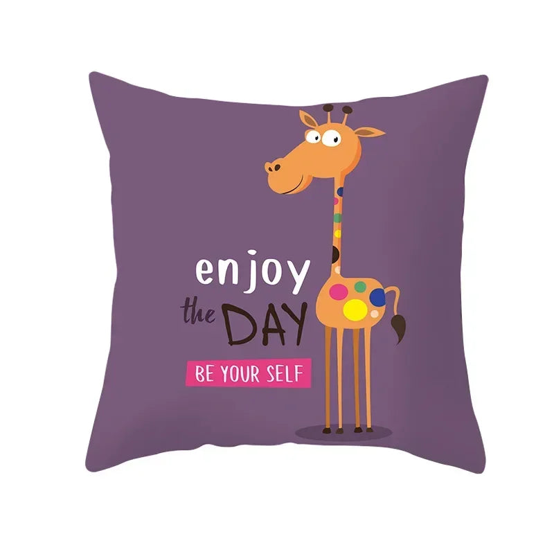 Nordic Cartoon Print Yellow Blue Cushion Cover 45*45cm by Axyaa