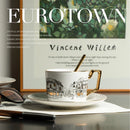 Axyaa Ceramic Coffee Cup and Dish Set: European Town Theme, English Style, Retro Design