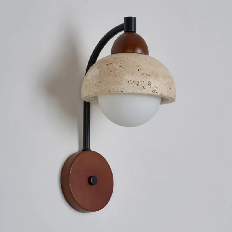 Axyaa LED Wall Lights Bathroom Decor Pull Chain Switch Black Iron Yellow Travertine