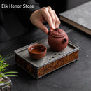 Axyaa Bamboo Tea Tray Pot Holder Set Water Base Storage Tea Furniture