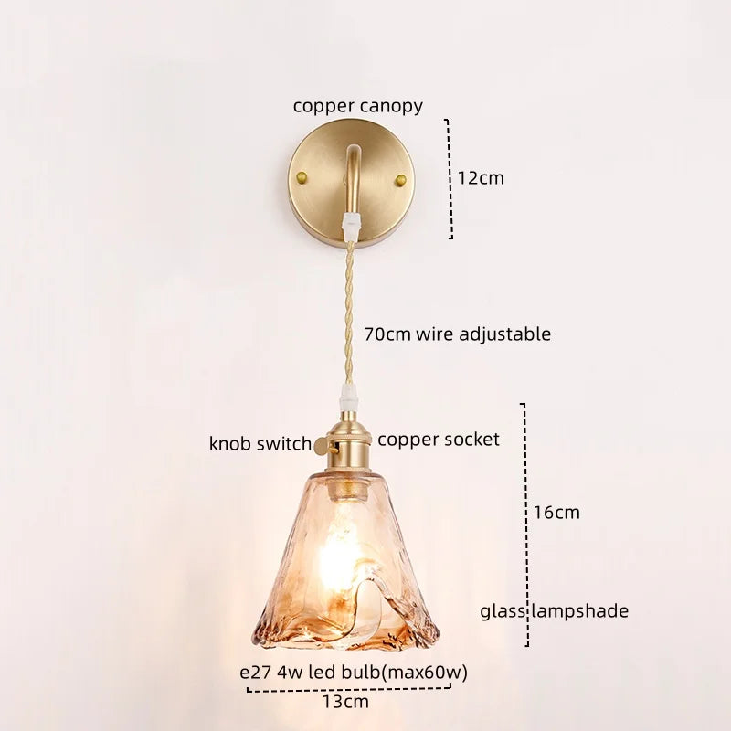 Axyaa Nordic Copper Glass LED Wall Light for Living Room, Bedroom, Bar - Modern Design