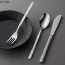 Axyaa Stainless Steel Stone Pattern Dinnerware Set Knife Fork Spoon Kitchen Tools