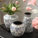 Axyaa Blue White Ceramic Vase Flower Arrangement Desktop Decorative Hydroponic Dried Flower Glass Vase