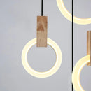 Axyaa Modern LED Stair Chandelier Wood Hanging Lights Acrylic Rings Fixture