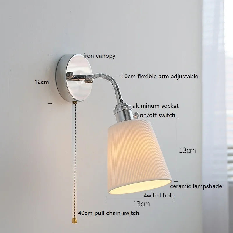 Axyaa Silver Ceramic Wall Sconce LED Lamp for Bedroom and Living Room