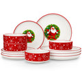 Axyaa 12/30 Pc Christmas Dinnerware Set: Christmas Tree Ceramic Plate, Dinner/Dessert/Soup/Bowl/Mug