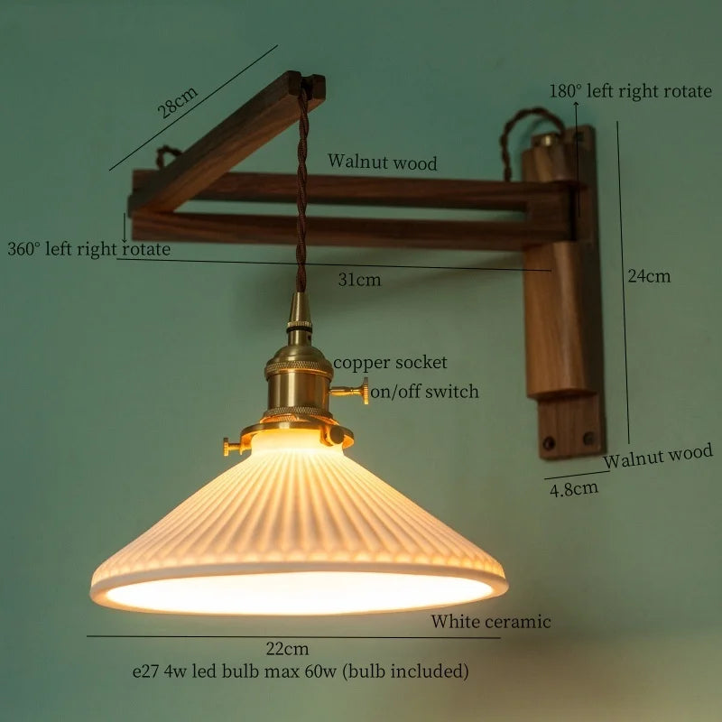 Axyaa White Ceramic LED Wall Sconce with Wood and Copper Finish
