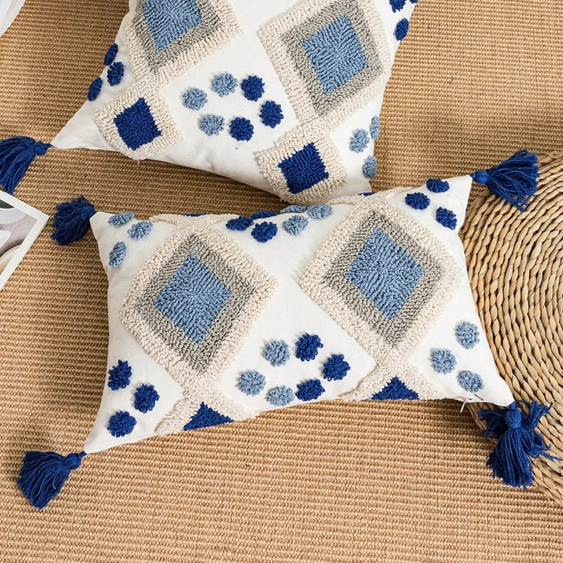 Boho Loop Tufted Tassel Pillow Cover for Home Decor by Axyaa