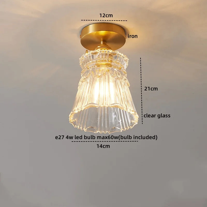Axyaa Glass Copper LED Ceiling Light Fixture Simple Art Bedroom Living Room Chandelier