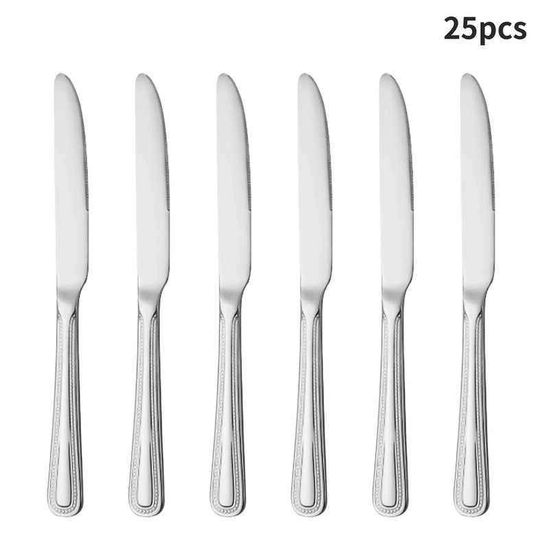 Axyaa 24-Piece Stainless Steel Silver Cutlery Set for Family, Hotel, and Restaurant