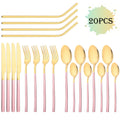 Axyaa 20-Piece Stainless Steel Gold Cutlery Set and Metal Straw Kit