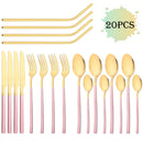Axyaa 20-Piece Stainless Steel Gold Cutlery Set and Metal Straw Kit