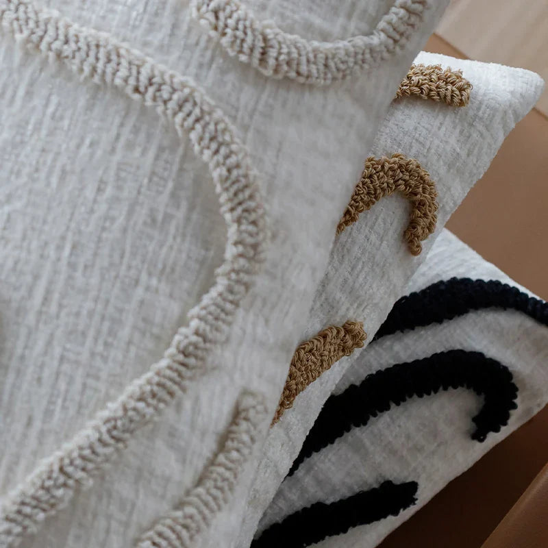 Axyaa Boho Chenille Geometric Lines Pillow Cover Set, 45x45 - 3 Colors