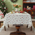 Axyaa Christmas Embroidered Cotton Tablecloth Rectangle Retro Farmhouse Dining Room Decor