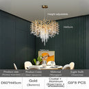 Axyaa Gold Crystal Chandelier - Modern Luxury Hanging Ceiling Lamp for Living Room and Dining Room
