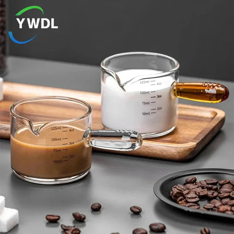 Axya Glass Handle Espresso Measuring Cup 125ml Vshape Coffee Milk Supplies