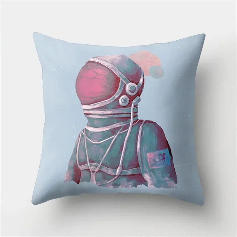 Axyaa Cartoon Star Astronaut Pillow Cover 45x45cm - Cute Moon Rocket Design.