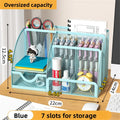Axyaa Metal Pen Holder Pencil File Storage Rack 7 Grid Office Desk Organizer