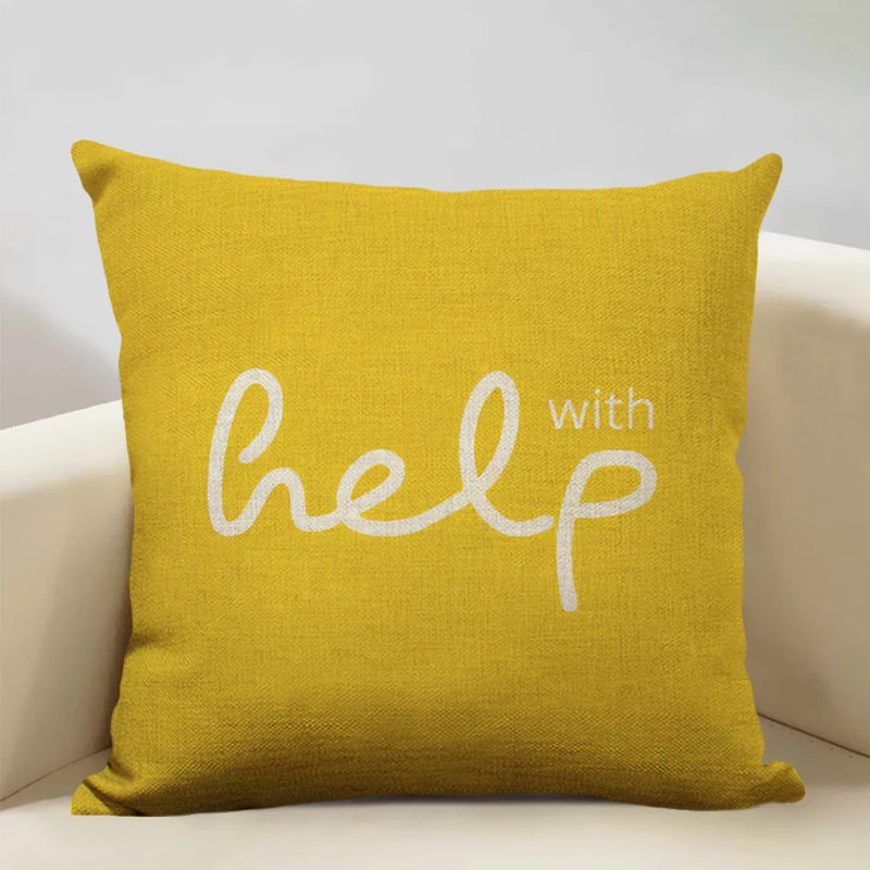 Axyaa Black White Yellow English Letter Design Linen Pillowcase 45x45cm