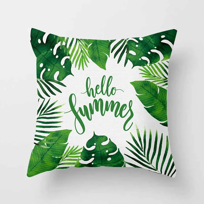 Axyaa Tropical Green Plants Pattern Cushion Cover for Sofas and Decor
