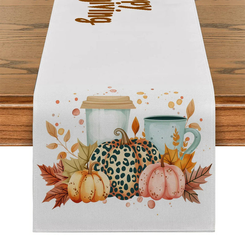 Axyaa Thanksgiving Pumpkin Coffee Leaves Table Runner