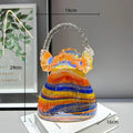 Axyaa Glass Craft Vase Basket Handbag Set | Home Decoration Floral Arrangement Accessory