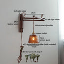 Axyaa Antique Brass Wall Lamp with Amber Glass Shade for Home Decor