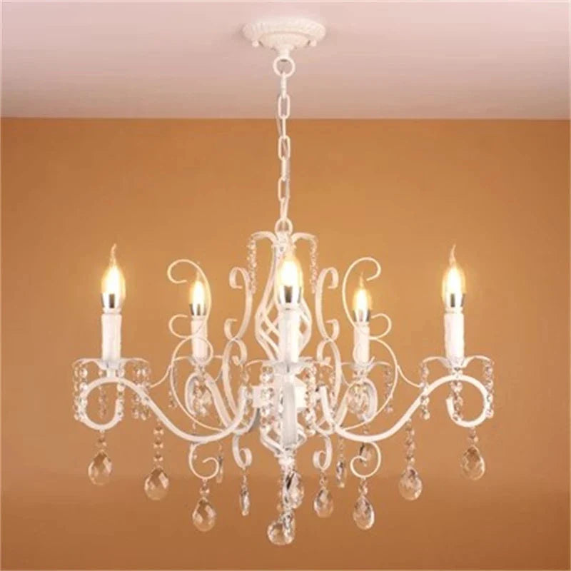 Axyaa Classic White Iron Chandelier with Crystal Pendants