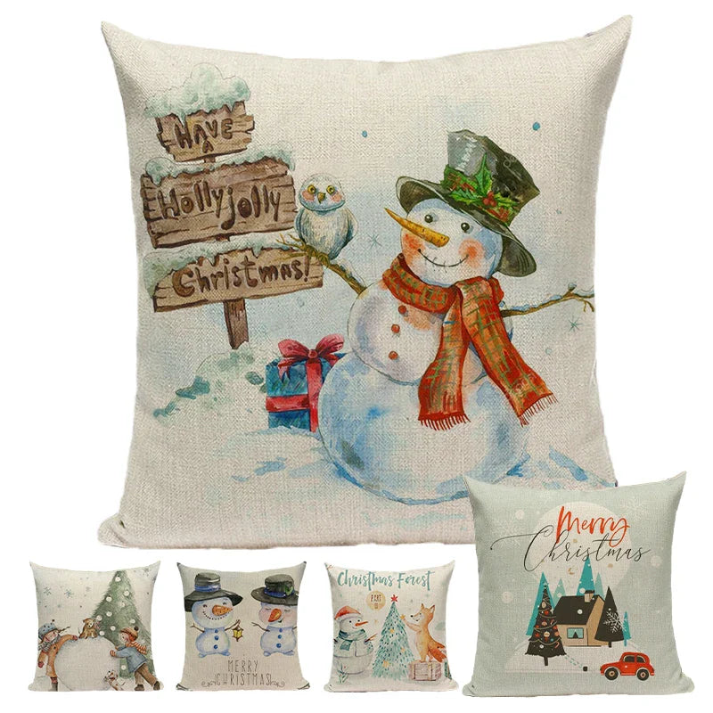 Axyaa Christmas Decor Pillow Covers 18x18 Linen for Sofa Living Room Home Decor