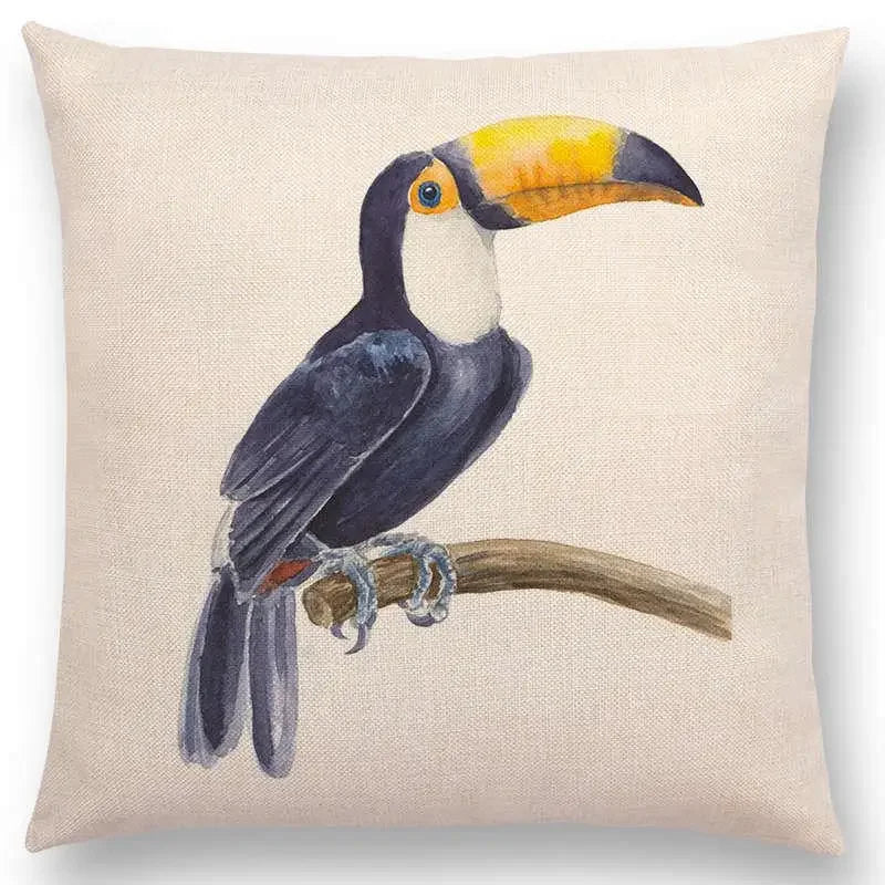 Birds Painting Cushion Cover - Axyaa Collection: Robin, Titmouse, Toucan, Sparrow, Firecrest, Cardinal, Bullfinch