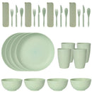 Axyaa Wheat Straw Tableware Set - 24PCS Dining Plate Bowl Cup Knife Spoon
