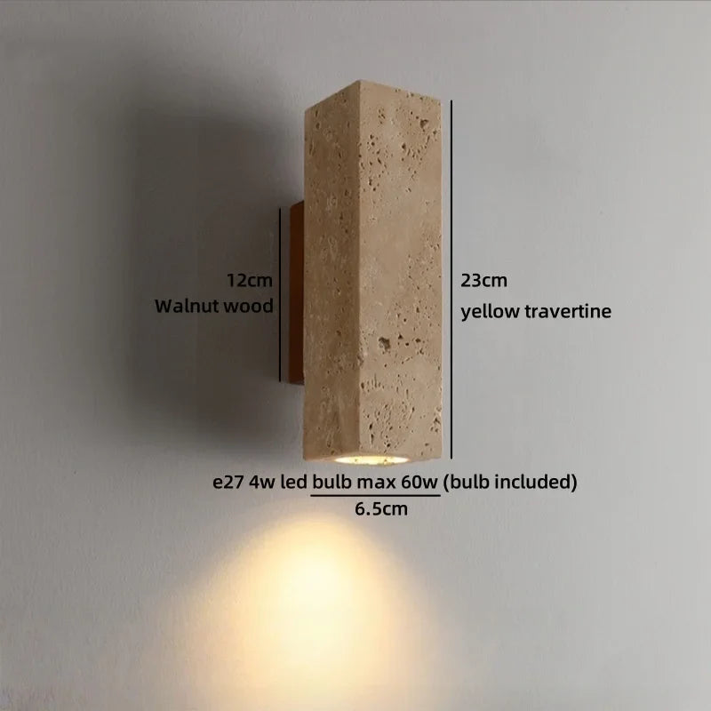 Axyaa Wabi Sabi LED Wall Sconce Yellow Travertine Stone Bedroom Lamp
