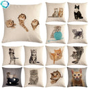Axyaa Cat Printed Cotton Linen Cushion Cover 45x45cm