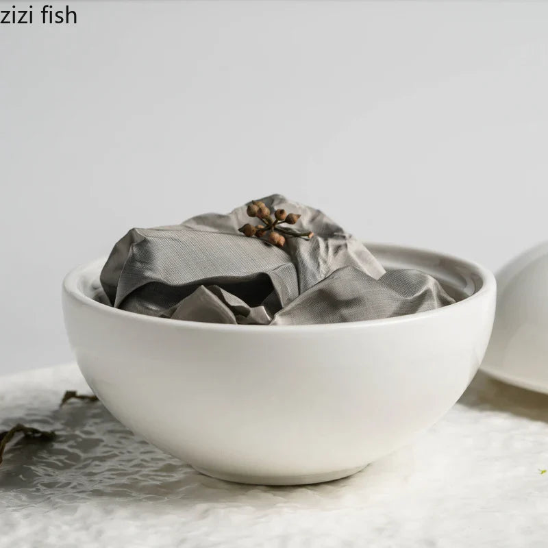 Axya Round Ceramic Soup Basin with Lid Snack Desserts Plate - 18 words