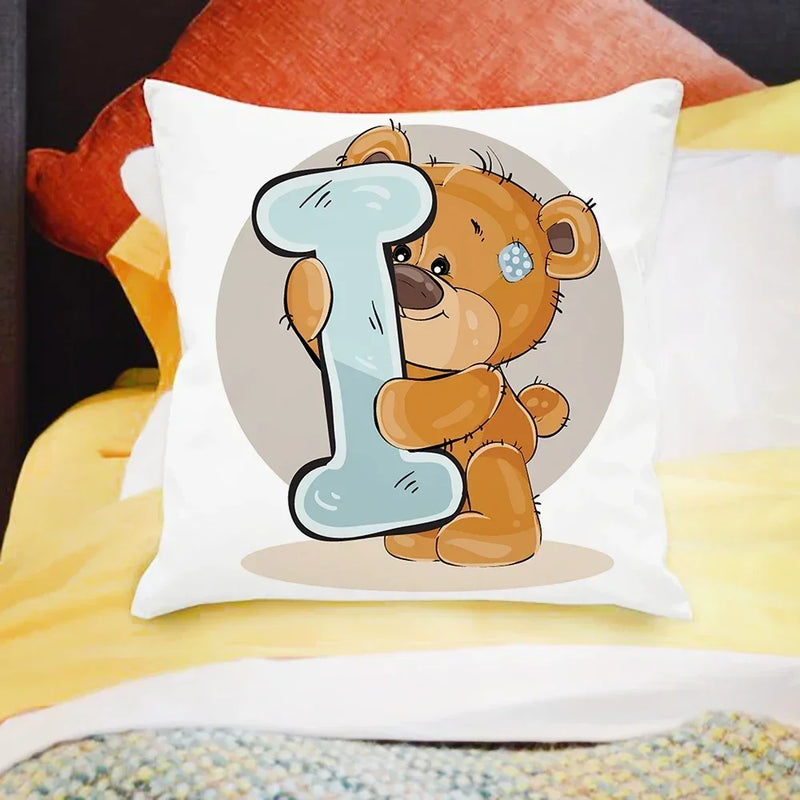 Axyaa Cartoon Bear Alphabet Print Cushion Cover - Children's Room Decor