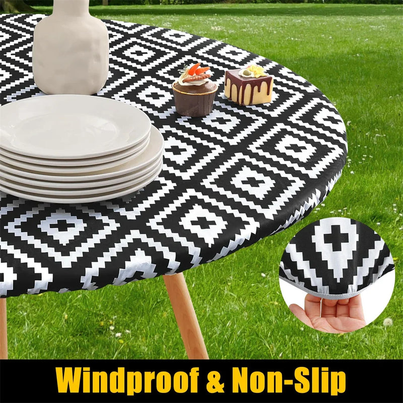 Axyaa Outdoor Round Fitted Tablecloth Waterproof for Picnic Dining Camping