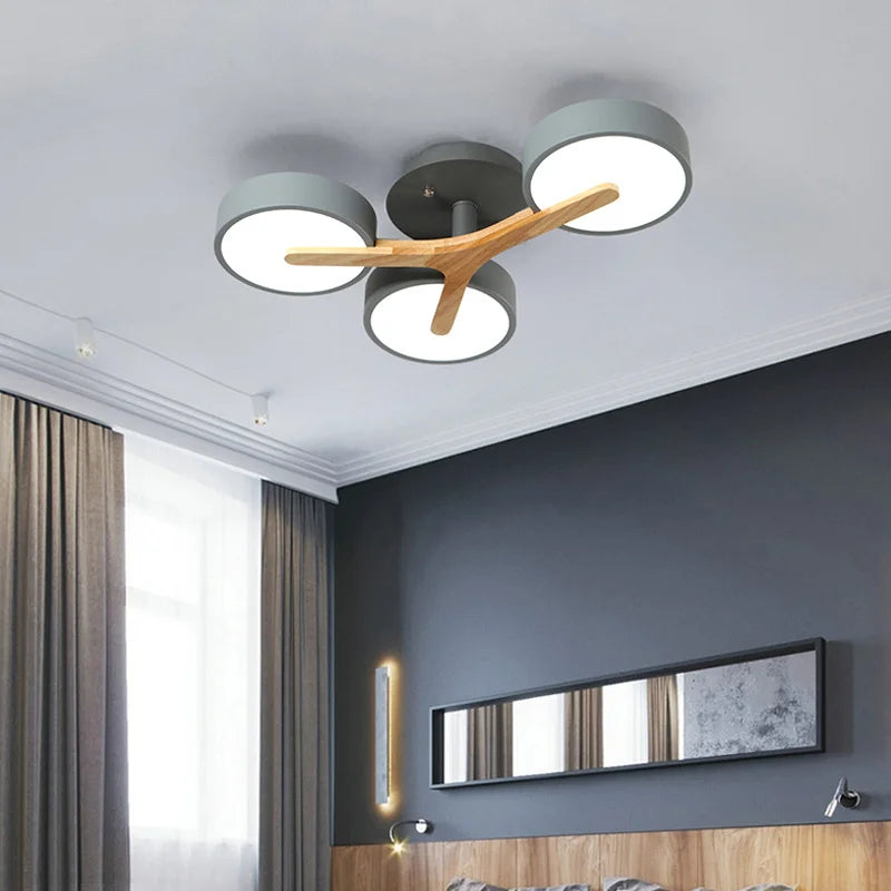Axyaa Nordic Macaron Chandelier Modern Wood Art LED Ceiling Lamp