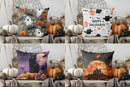 Axyaa Halloween Pillow Cover - Ghosts, Pumpkins, Bats Design