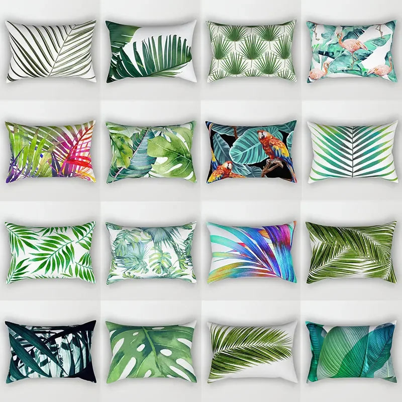Tropical Green Plant Decor Throw Pillow Cover by Axyaa for Modern Bohemian Style