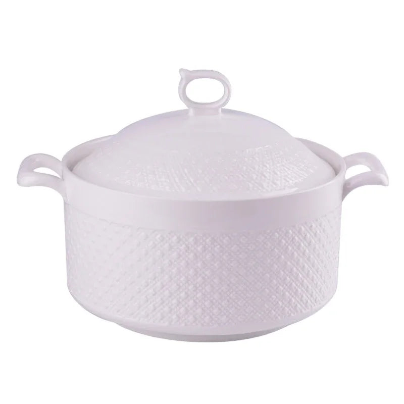 Axya Ceramic Phnom Penh Soup Pot with Cover, Nordic Round Pure Color Bowl