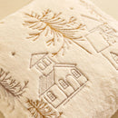 Axyaa White Faux Rabbit Fur Christmas Pillow Cover, Gold Snowman Snowflakes Embroidery