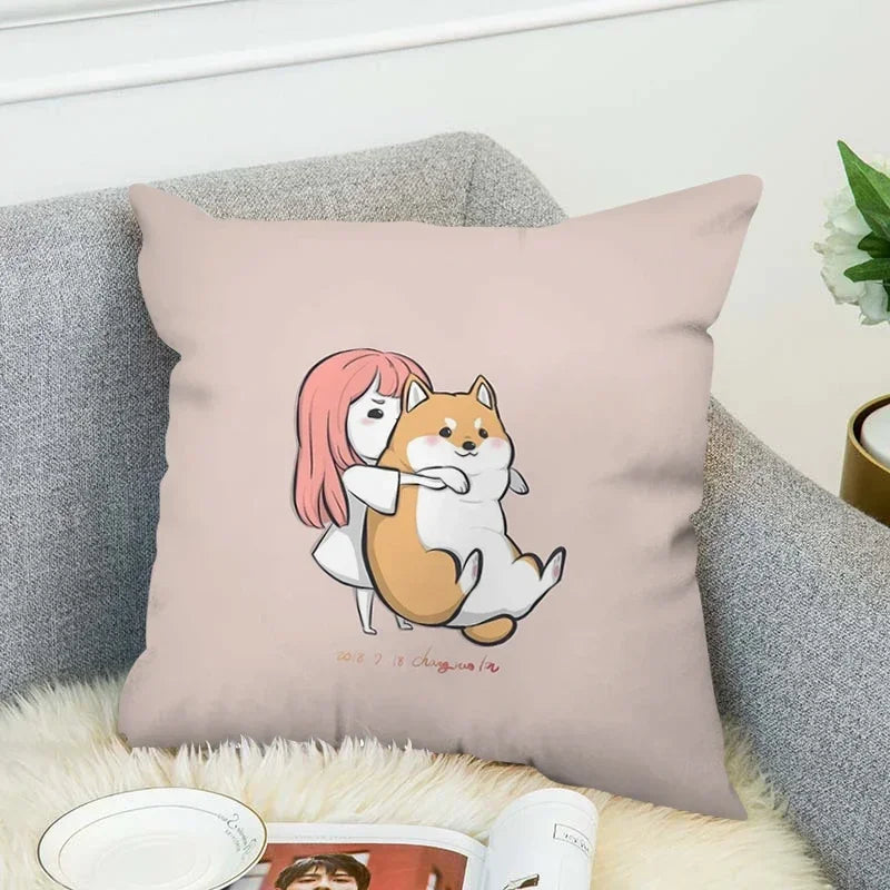 Axyaa Shiba Inu Cushion Cover 45x45cm for Bed or Chair Decor