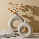 Axyaa Circular Hollow Vase: Donuts Ceramic Flower Vase for Home & Office Decor