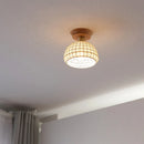 Axyaa Copper Wood LED Ceiling Lamp; Modern Ceramic Living Room Lighting Fixtures